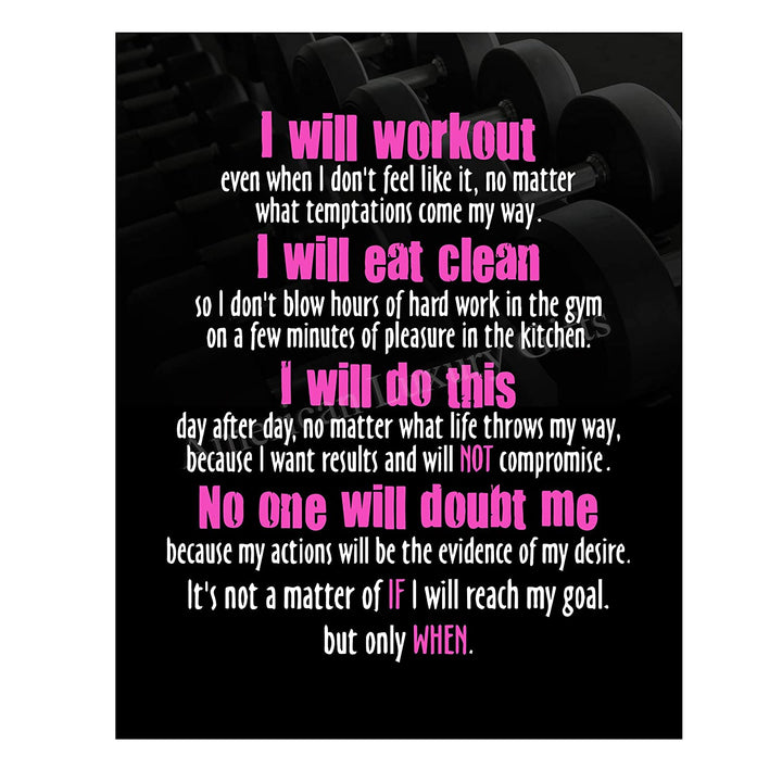 "I Will Workout &amp; Eat Clean" Motivational Quotes Exercise Wall Sign-11 x 14"