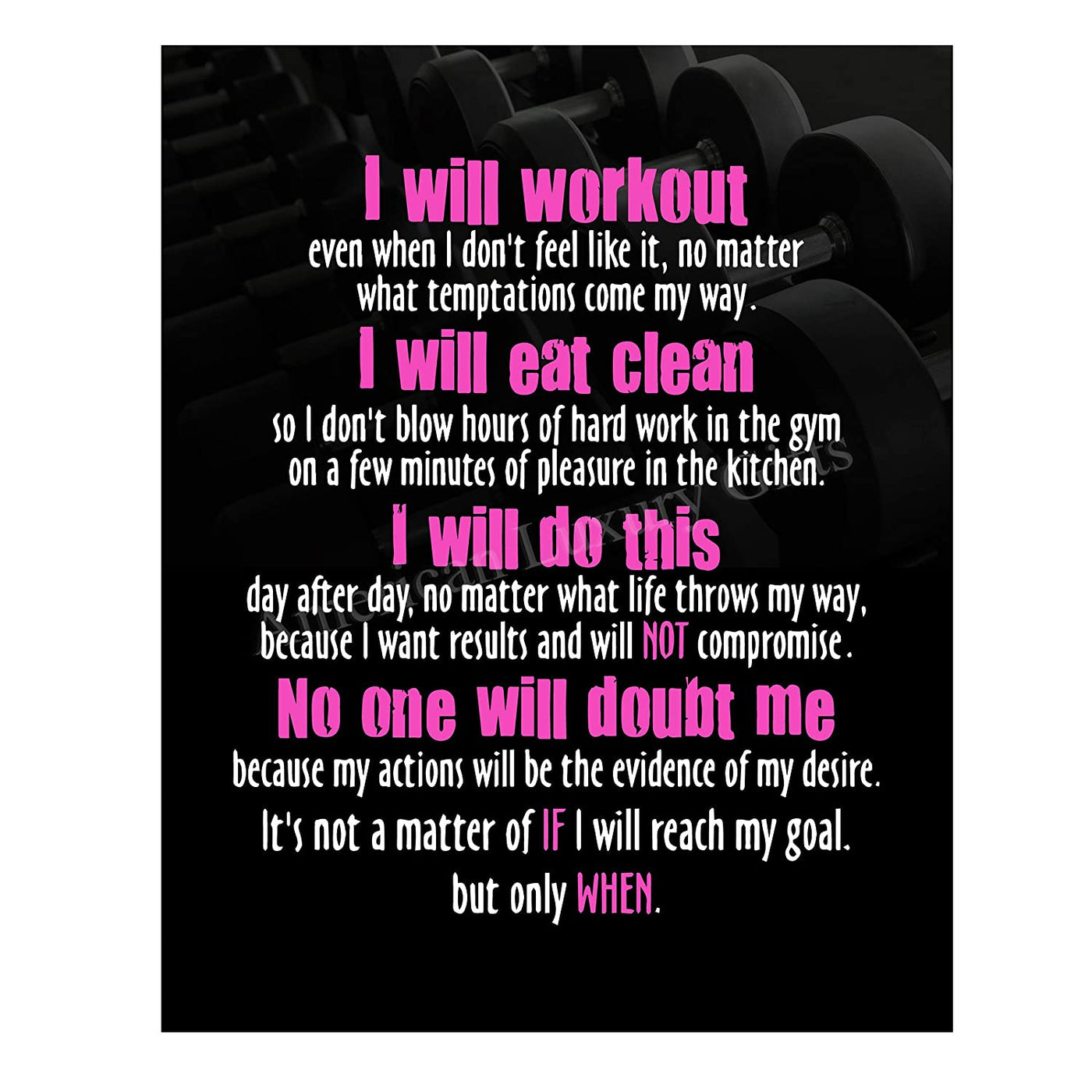 "I Will Workout & Eat Clean" Motivational Quotes Exercise Wall Sign-11 x 14"