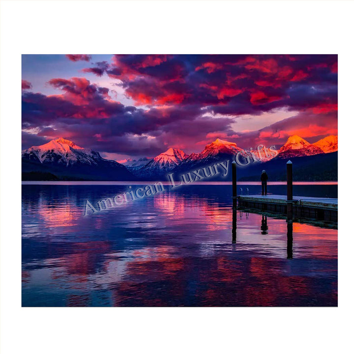 Purple Mountains Majesty- 8 x 10" Print Wall Art- Ready to Frame. Home D?cor, Office D?cor &amp; Wall Print. Beautiful Snow Capped Mountains Reflecting in the Lake at Sunset. Perfect Wall Art for any Room