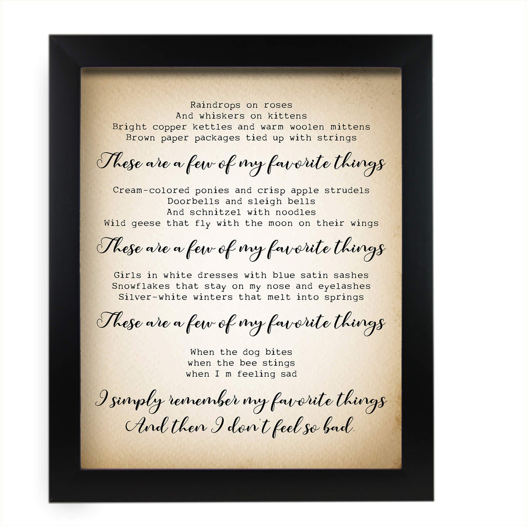These Are a Few of My Favorite Things-Song Lyric Wall Art Sign-11 x 14" Typographic Musical Poster Print-Ready to Frame. Ideal for Home-Office-Studio-School. Perfect Nursery-Kids Bedroom Decor!