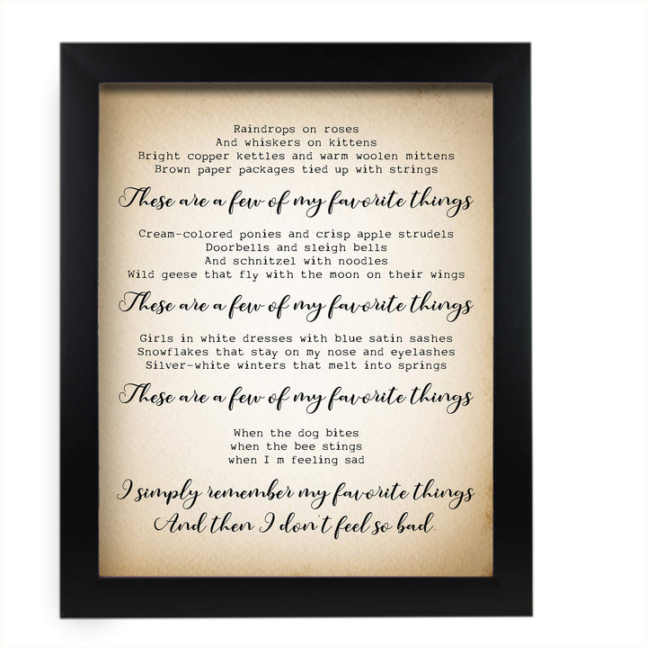 These Are a Few of My Favorite Things-Song Lyric Wall Art Sign-11 x 14" Typographic Musical Poster Print-Ready to Frame. Ideal for Home-Office-Studio-School. Perfect Nursery-Kids Bedroom Decor!