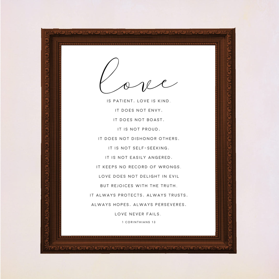 "Love is Patient &amp; Kind"- Christian Bible Verse Wall Art Decor -Scripture Typography Print- Ready to Frame. Home-Office Decor. Perfect Wedding &amp; Anniversary Gift! 1 Corinthians 13:4–8.