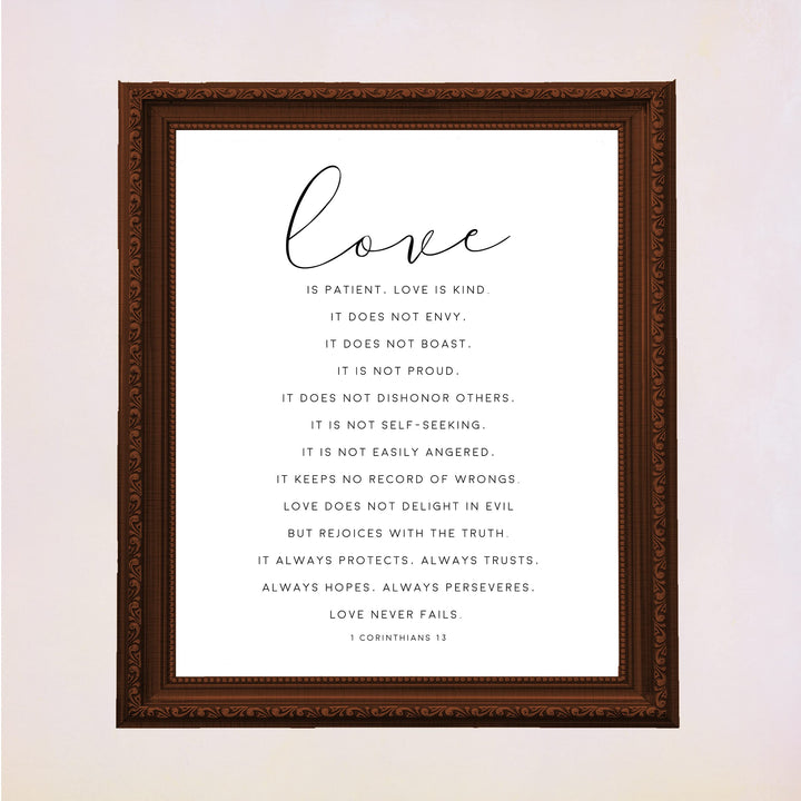 "Love is Patient &amp; Kind"- Christian Bible Verse Wall Art Decor -Scripture Typography Print- Ready to Frame. Home-Office Decor. Perfect Wedding &amp; Anniversary Gift! 1 Corinthians 13:4–8.