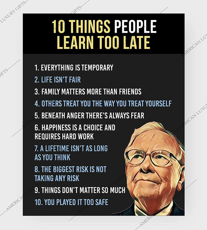 Warren Buffett Quotes-"Ten Things People Learn Too Late"-8 x 10"