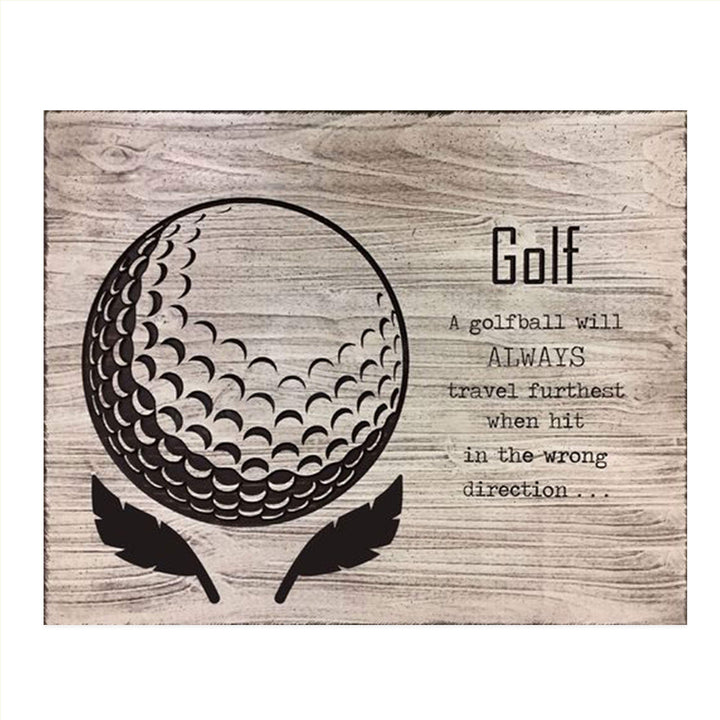 Golf- Funny Wood Sign Print- 10 x 8"-"Golfball Travels Furtherest When Hit Wrong Direction"- Golf Decor Print-Ready To Frame. Home-Office-Club Decor. Great for Man Cave &amp; 19th Hole. Fun Golf Gift.