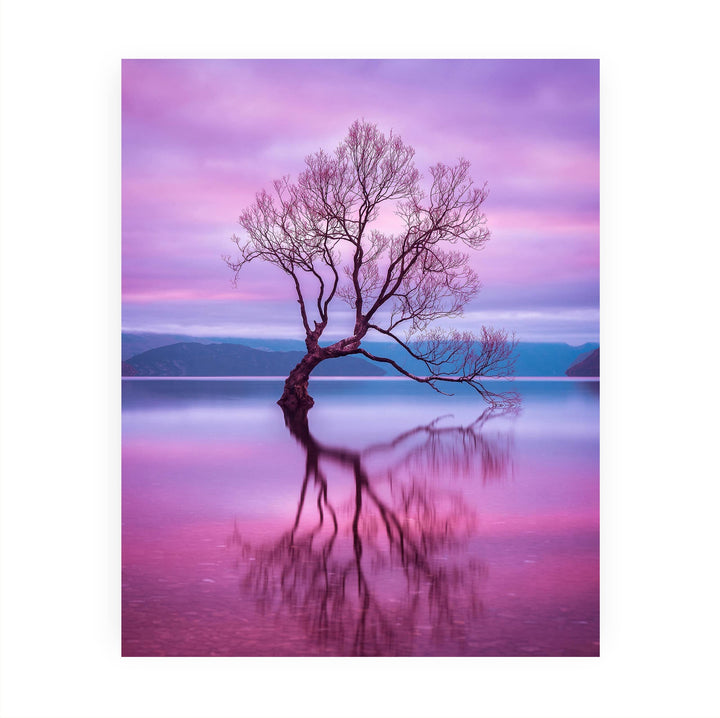New Zealand - The Wanaka Tree Inspirational Wall Art -8 x 10 Mystical Purple Tree in Zen Lake Picture Print -Ready to Frame. Spiritual Home-Office-Studio-Classroom-Nature Themes &amp; Serenity Decor.