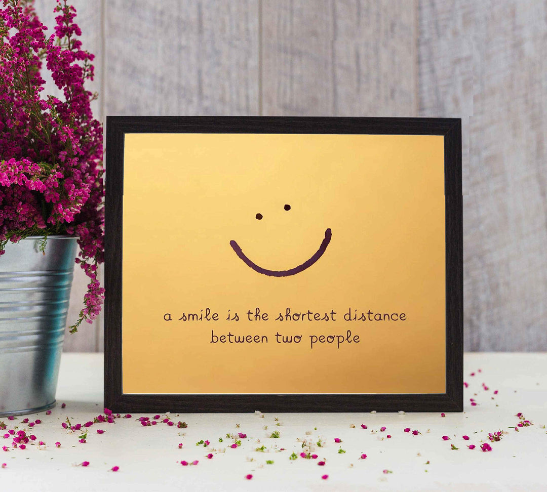 A Smile Is Shortest Distance Between Two People Inspirational Quotes Wall Decor -10 x 8" Distressed Art Print with Smiley Face-Ready to Frame. Home-Office-Desk-School Decor. Great Positive Sign!