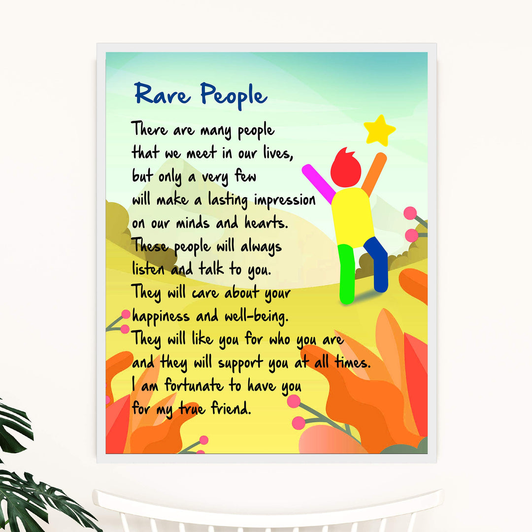 Rare People Inspirational Friendship Wall Art Sign -11 x 14" Modern Typographic Poster Print-Ready to Frame. Motivational Home-Office-School-Dorm Decor. Great Gift &amp; Reminder of True Friends!