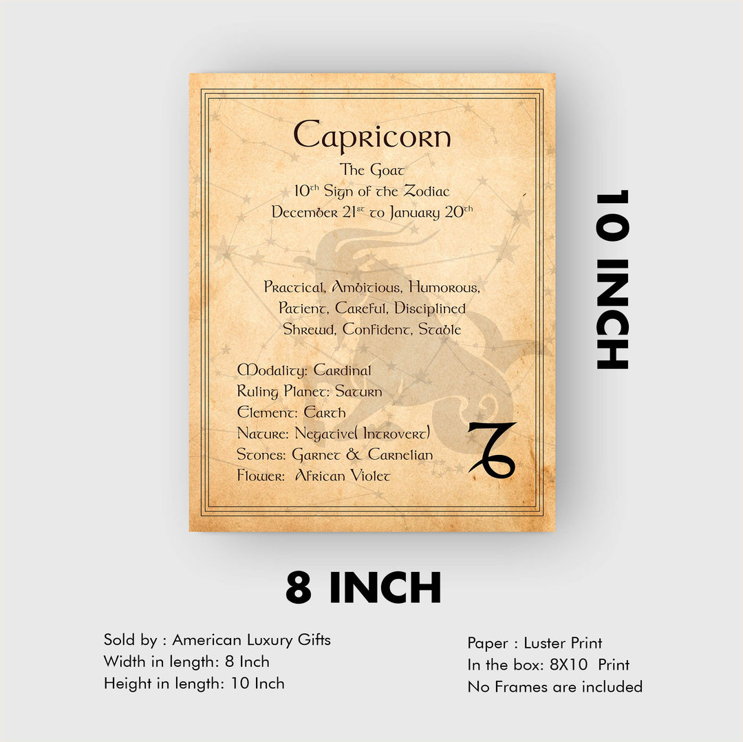 Capricorn-The Goat- Zodiac Sign Wall Art. 8 x 10" Print Wall Print-Ready to Frame. Constellation Design-Astrology Decor for Home-Office-Bedroom. Horoscope&