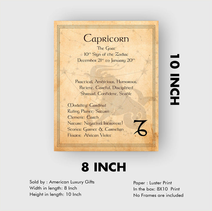 Capricorn-The Goat- Zodiac Sign Wall Art. 8 x 10" Print Wall Print-Ready to Frame. Constellation Design-Astrology Decor for Home-Office-Bedroom. Horoscope&