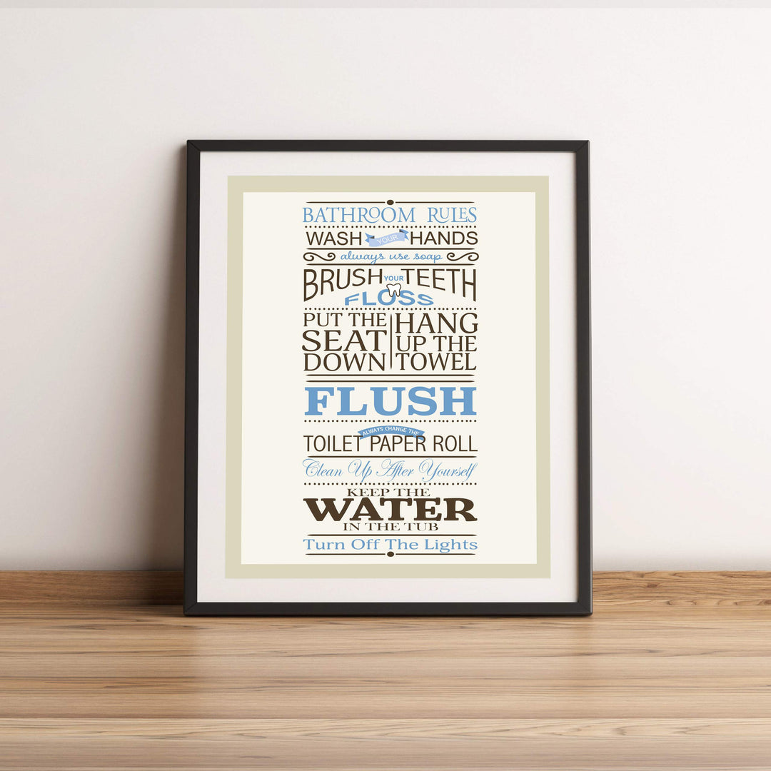 Bathroom Rules: Wash-Brush-Flush-Lights- Fun Bathroom Sign- 11 x 14" Print Wall Art-Ready to Frame. Classy Home &amp; Bathroom D?cor- Housewarming Wall Print. Perfect For Guests &amp; Kids Bathrooms.