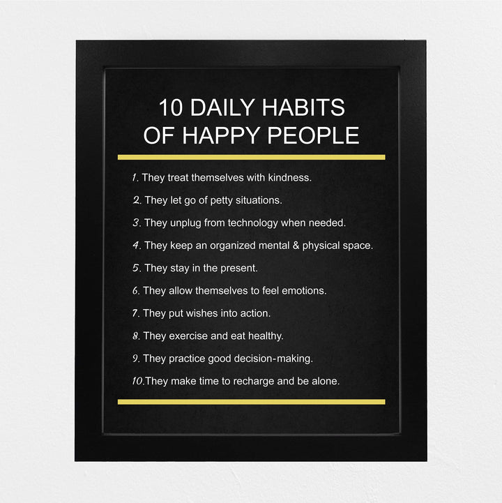 "10 Daily Habits of Happy People"-Motivational Quotes Wall Art -8x10" Inspirational Print -Ready to Frame. Home-Office-Classroom-Teen Decor. Great Gift for Teachers, Graduates, &amp; Motivation!