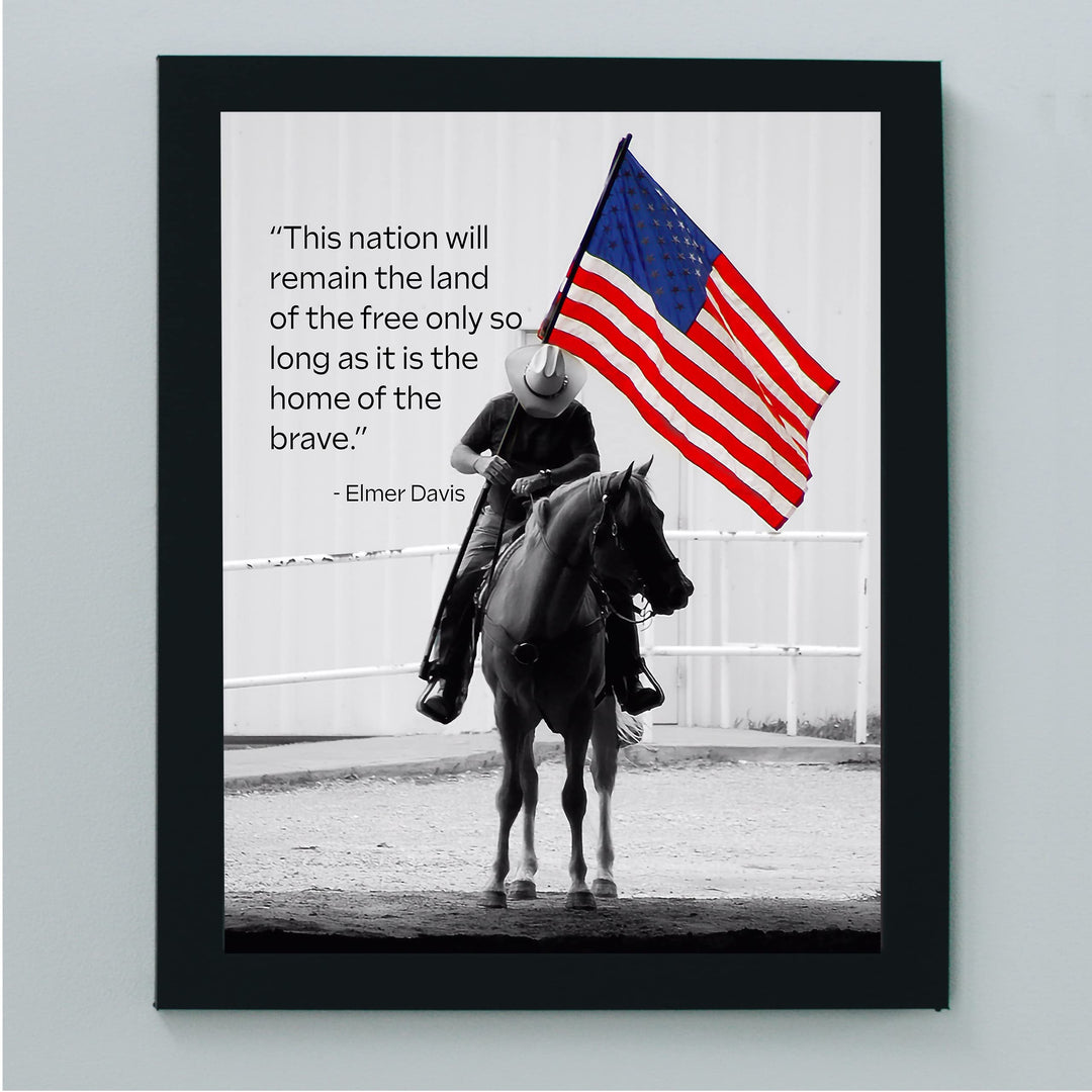 This Nation Will Remain Land of the Free- American Flag Wall Art -8x10" Patriotic Cowboy Riding Horse Picture Print -Ready to Frame. Home-Office-Bar-Cave-Western Decor! Great Gift for USA Pride!