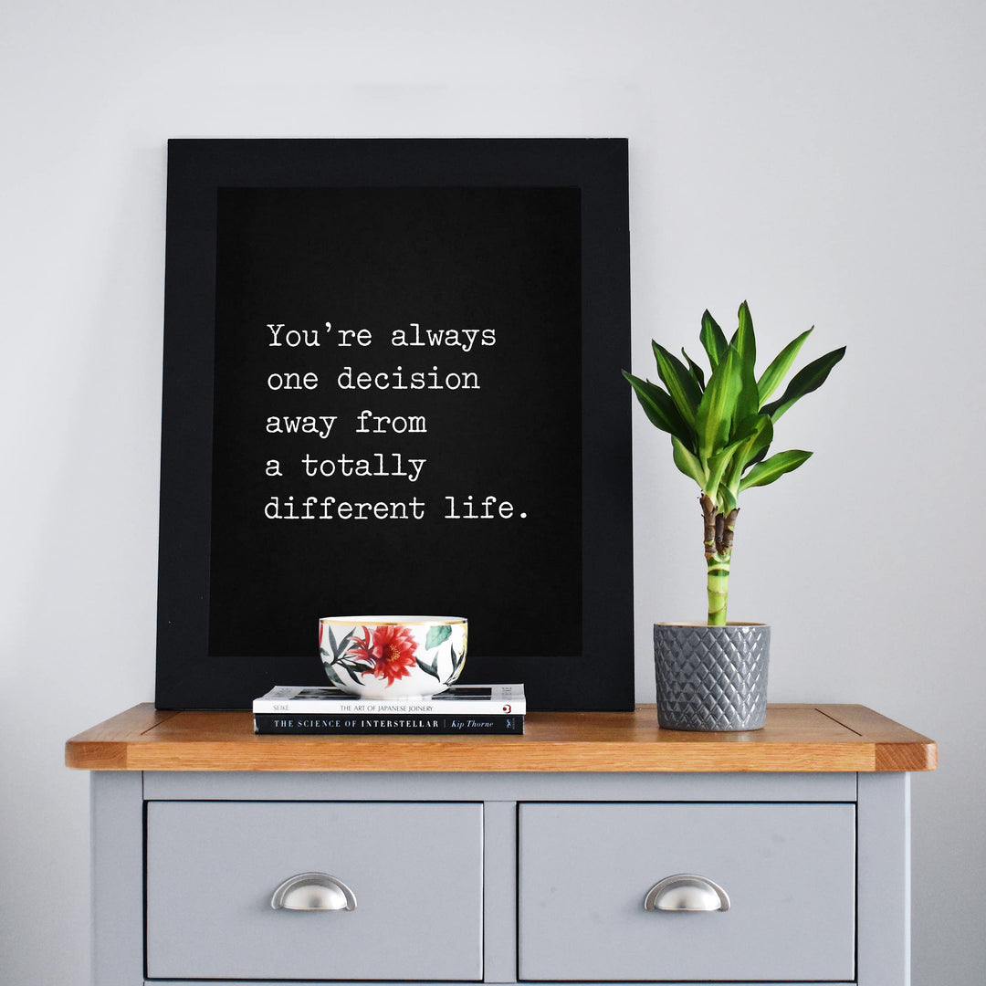 ?Always One Decision Away From Totally Different Life? Motivational Quotes Wall Art -8 x 10" Typographic Print-Ready to Frame. Inspirational Home-Office-Dorm-Gym Decor. Great Sign for Motivation!