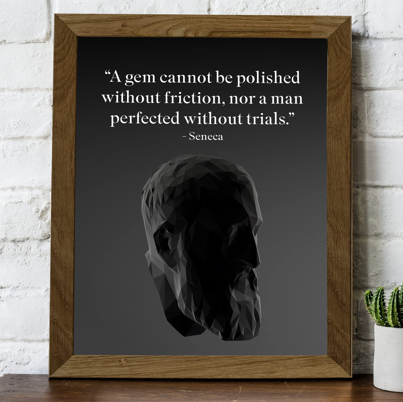 Seneca-"A Gem Cannot Be Polished Without Friction"-Motivational History Quotes Wall Art -8 x 10" Vintage Portrait Typography Print -Ready to Frame. Inspirational Home-Office-Classroom-Cave Decor!