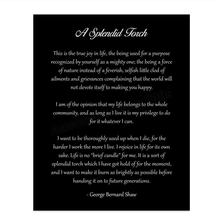A Splendid Torch-George Bernard Shaw Poem Page Print- 8 x 10" Inspirational Wall Art. Modern Typography Print-Ready To Frame. Home-Office-Study-Library Decor. Great Art Gift for Poetry Fans.