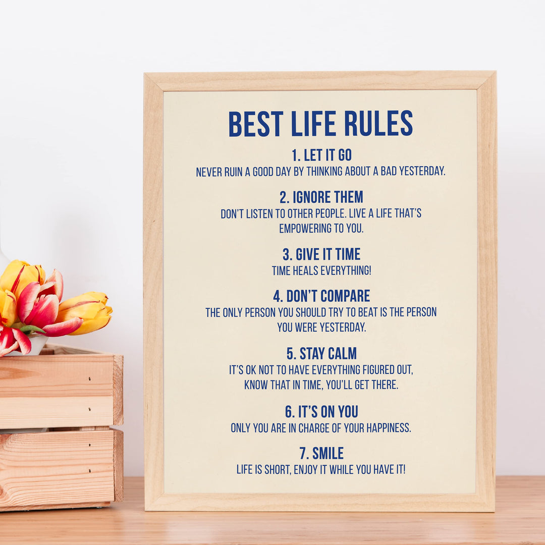 "Best Life Rules" Inspirational Quotes Wall Sign -11 x 14" Motivational Poster Print -Ready to Frame. Modern Typographic Design. Positive Home-Office-Classroom Decor. Great Lessons!