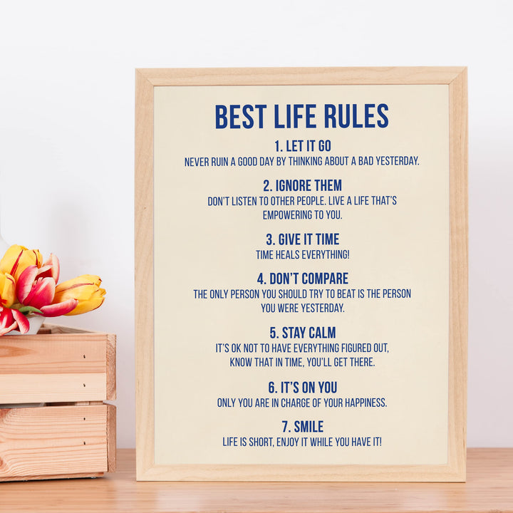 "Best Life Rules" Inspirational Quotes Wall Sign -11 x 14" Motivational Poster Print -Ready to Frame. Modern Typographic Design. Positive Home-Office-Classroom Decor. Great Lessons!