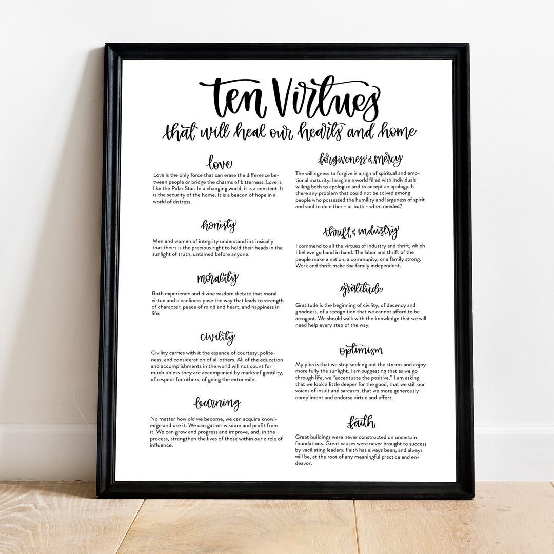 Ten Virtues That Will Heal Our Hearts &amp; Home -Christian Wall Art Sign- 11 x 14" Inspirational Poster Print -Ready to Frame. Home-Office-Church-Welcome Decor. Perfect Rules of Faith &amp; Family!