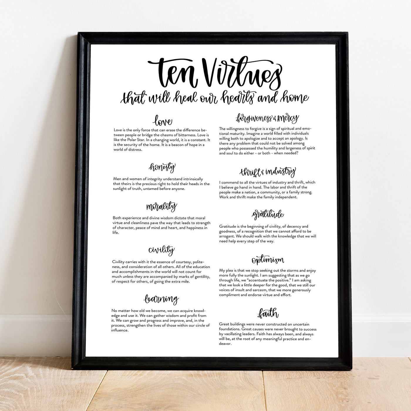 Ten Virtues That Will Heal Our Hearts & Home -Christian Wall Art Sign- 11 x 14" Inspirational Poster Print -Ready to Frame. Home-Office-Church-Welcome Decor. Perfect Rules of Faith & Family!