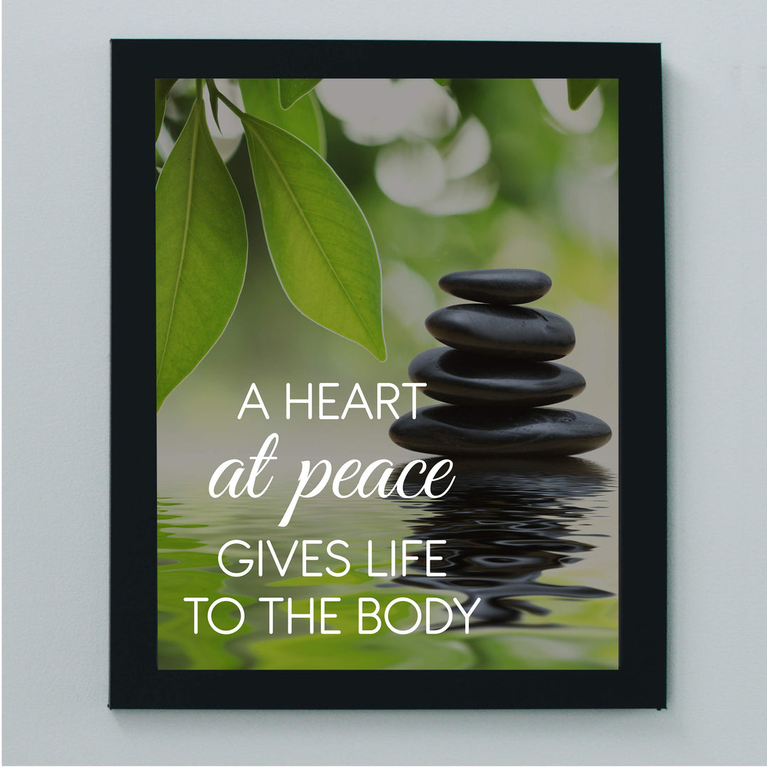 A Heart at Peace Gives Life to the Body Spiritual Quotes Wall Art-8 x 10" Peaceful Waters Photo Print-Ready to Frame. Modern Typographic Design. Home-Office-Yoga Studio-Dorm Decor! Great Zen Gift!