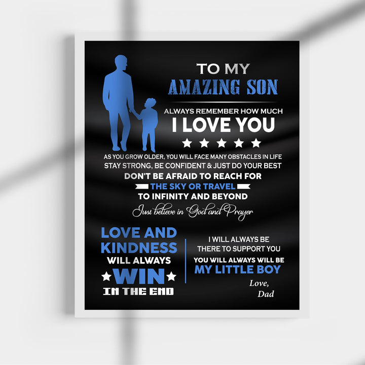 To My Amazing Son -Always Remember I Love You Inspirational Family Wall Art Sign -11x14" Typographic Poster Print -Ready to Frame. Loving Message for Any Son. Great Birthday-Graduation-Wedding Gift!