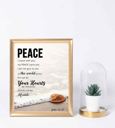 Peace I Leave With You-John 14:27-Bible Verse Wall Art Sign-8 x 10"-Christian Poster Print-Ready to Frame. Beach Image Scripture Print for Home-Office-Studio-Church D?cor. Perfect Religious Gift!