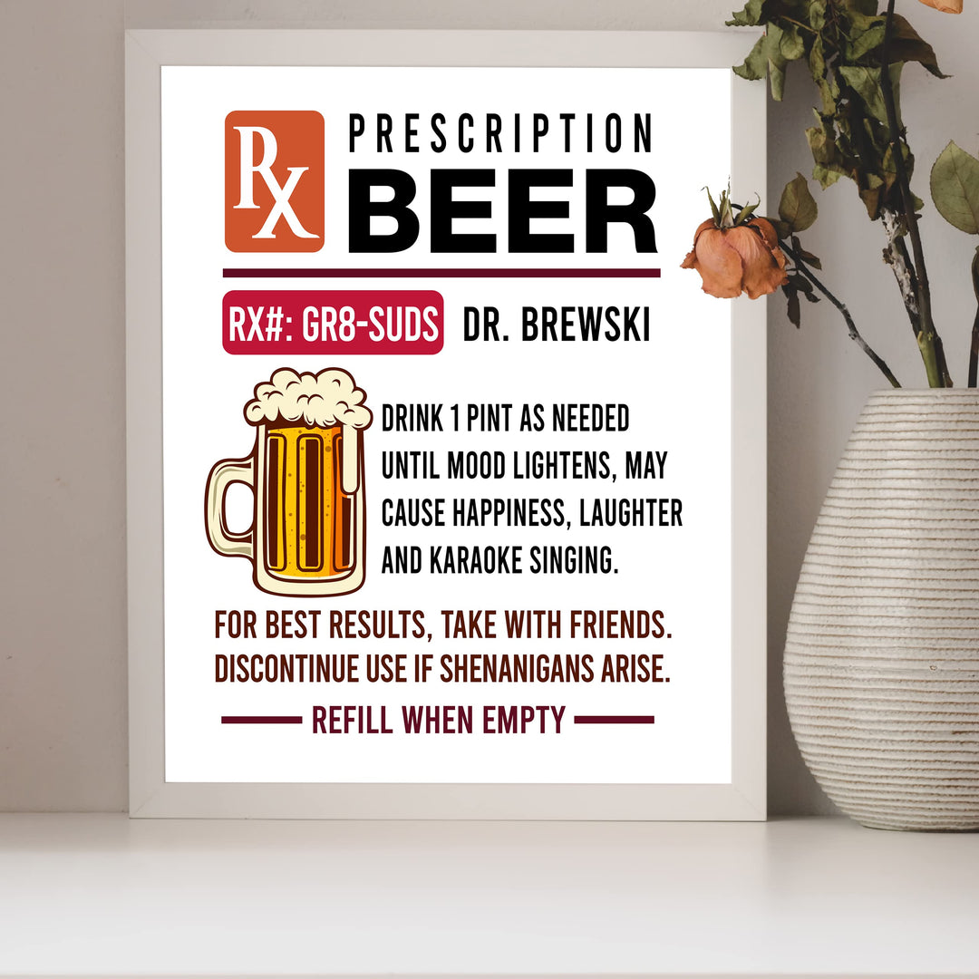 Prescription Beer -Dr. Brewski Funny Beer &amp; Alcohol Wall Sign -8 x 10" Rustic Bar Wall Art Print -Ready to Frame. Retro Home-Patio-Garage-Shop-Pub Decor. Fun Man Cave Decoration for Drinkers!
