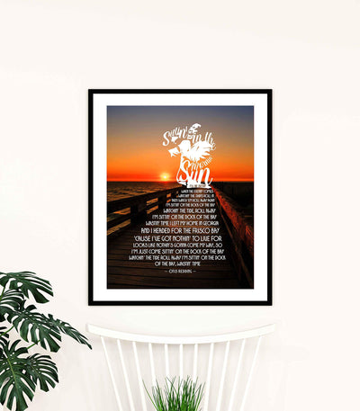 Otis Redding-"Sittin' On The Dock Of The Bay"-Song Lyrics Wall Art Sign-11 x 14" Lyrical Poster Print on Ocean Sunset Photo- Ready To Frame. Home-Beach House Decor. Perfect Gift for Soul Music Fans!