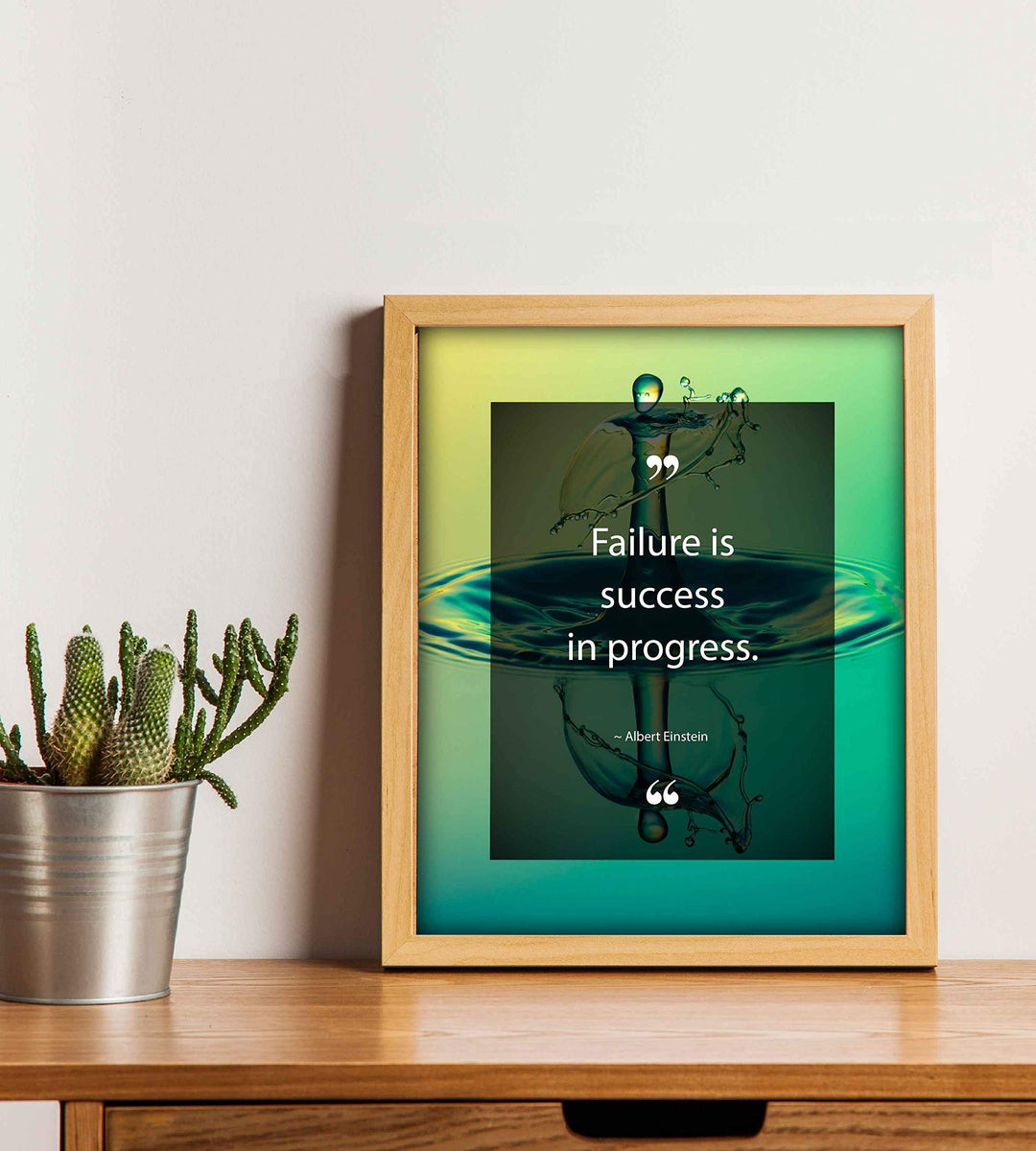 Albert Einstein-"Failure Is Success In Progress" Motivational Quotes Wall Art-8 x 10" Typographic Poster Print-Ready to Frame. Inspirational Home-Office-Dorm Decor. Positive Classroom Decoration!
