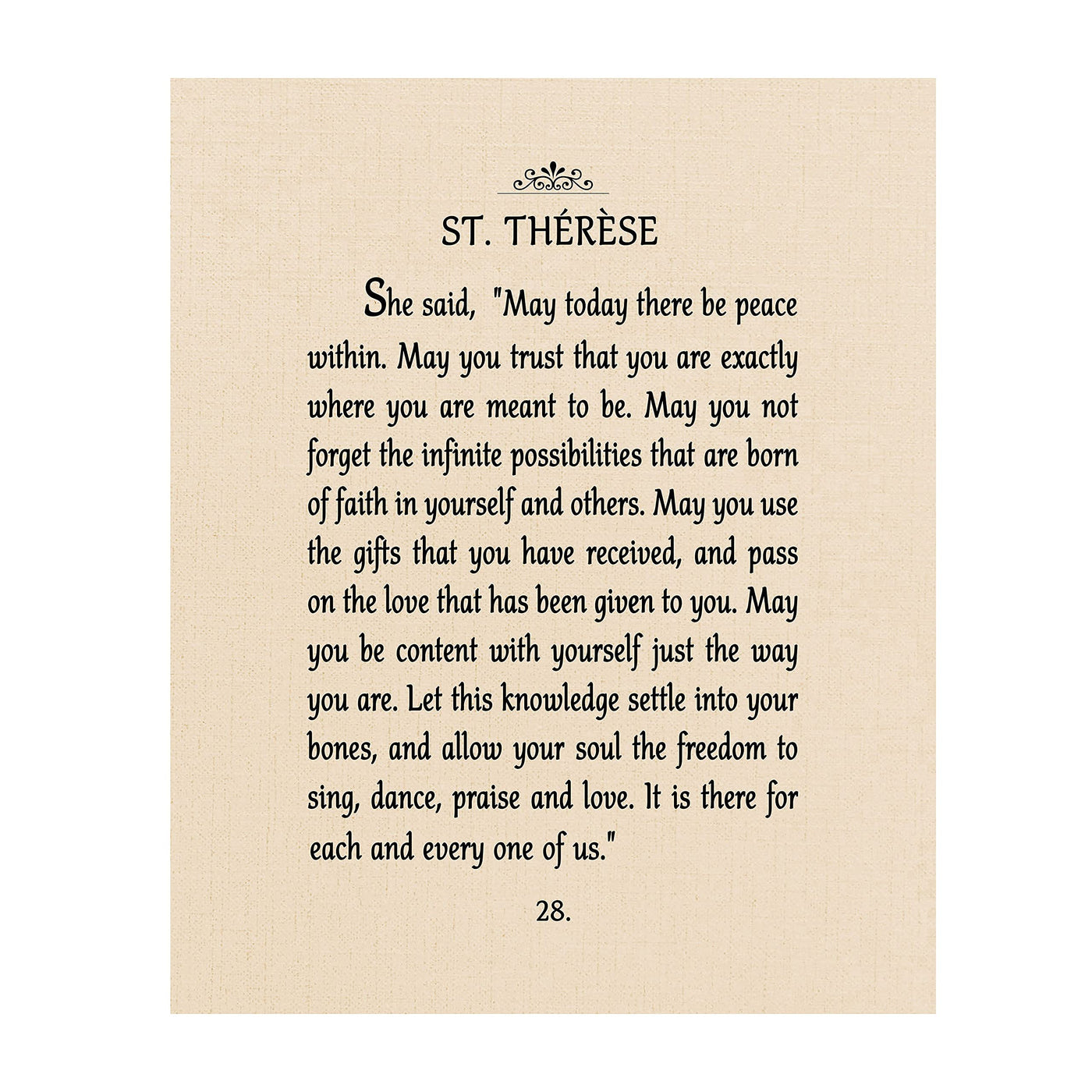 May There Be Peace Within-St. Therese Book Page Print-8 x 10" Poetic Wall Art w/Replica Linen Texture Design-Ready To Frame. Inspirational Home-Office-Church-School Decor. Great Catholic Gift!