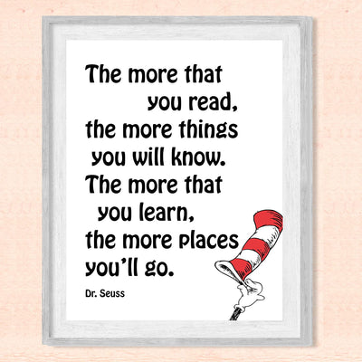 Dr. Seuss Quotes Wall Art-“The More You Read-More Things You'll Know”-8 x 10"