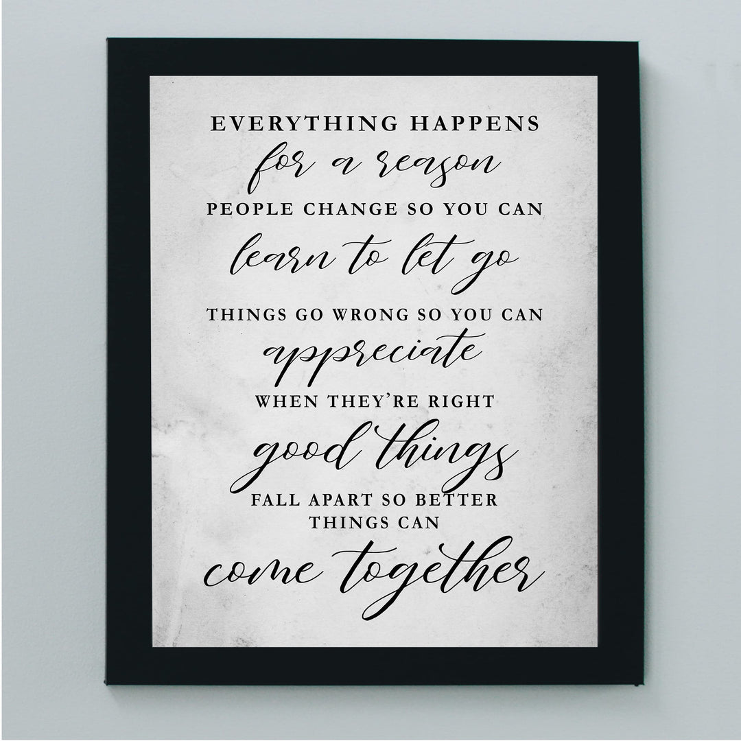 "Everything Happens For a Reason" Inspirational Quotes Wall Decor -8x10" Motivational Art Print-Ready to Frame. Modern Farmhouse Decoration for Home-Office-Classroom Sign. Great Gift!