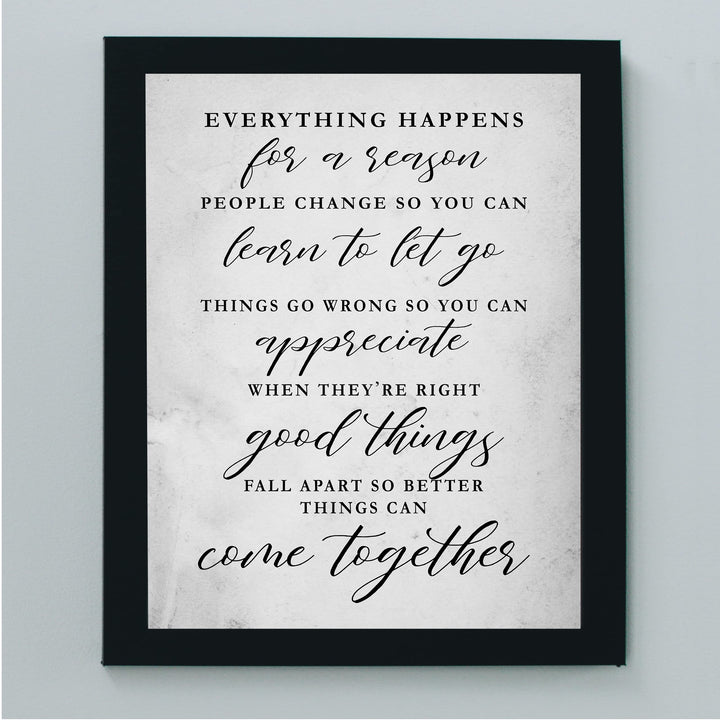 "Everything Happens For a Reason" Inspirational Quotes Wall Decor -8x10" Motivational Art Print-Ready to Frame. Modern Farmhouse Decoration for Home-Office-Classroom Sign. Great Gift!