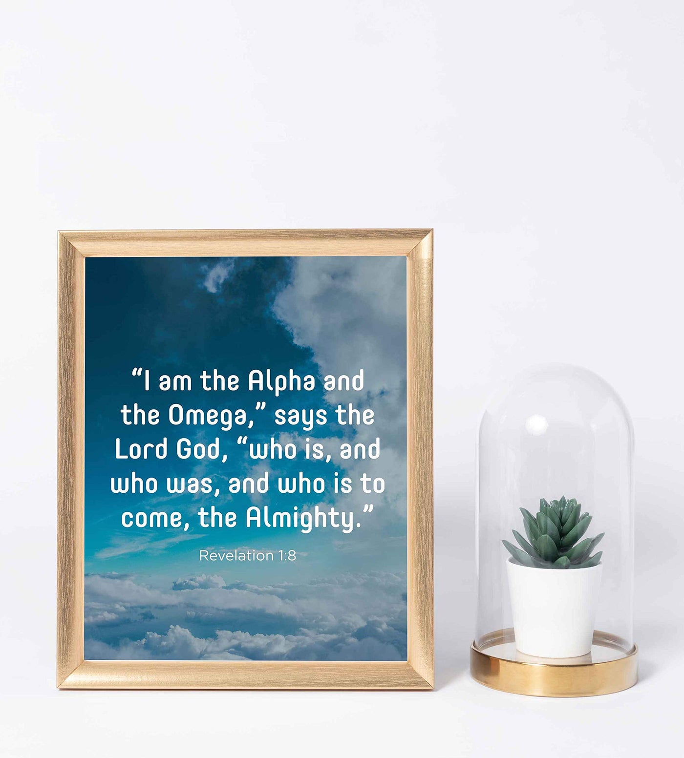 I Am the Alpha & the Omega-the Almighty-Revelation 1:8- Bible Verse Wall Art- 8 x 10" Scripture Print on Blue Sky w/Clouds Photo- Ready to Frame. Home-Office-Church Decor. Great Christian Gift!