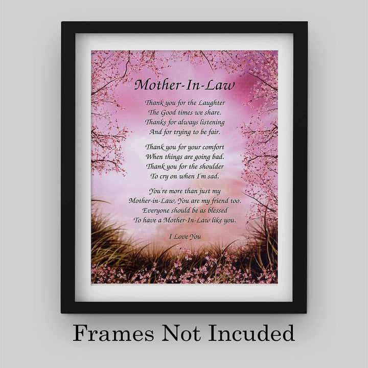 Mother-in-Law- What You Mean To Me- 8 x 10" Wall Art-Ready to Frame. Heartfelt Gift Saying Thank You To My Second Mother-Friend. Perfect Keepsake Gift for Any Mothers-in-Law&