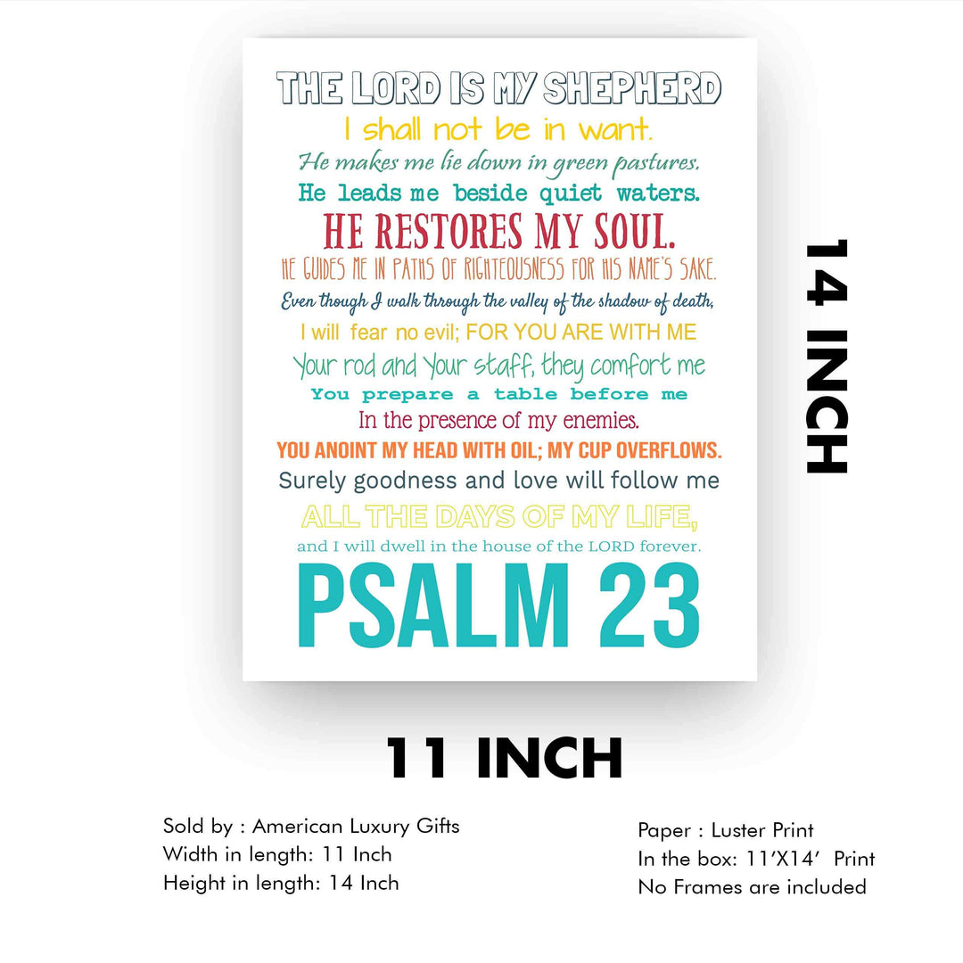 Psalm 23-The Lord Is My Shepherd Bible Verse Wall Art -11 x 14" Inspirational Scripture Wall Print- Ready to Frame. Religious Home-Office-Sunday School-Church Decor. Great Christian Gift of Faith!