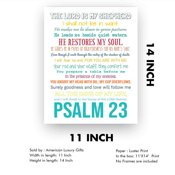 Psalm 23-The Lord Is My Shepherd Bible Verse Wall Art -11 x 14" Inspirational Scripture Wall Print- Ready to Frame. Religious Home-Office-Sunday School-Church Decor. Great Christian Gift of Faith!