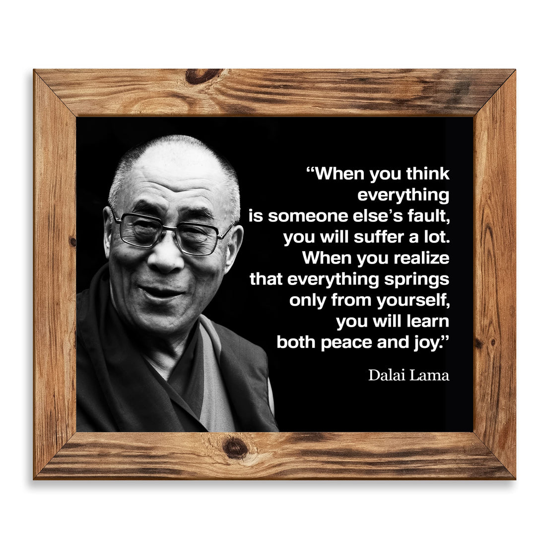 Dalai Lama-"You Will Learn Both Peace &amp; Joy"-Spiritual Quotes Wall Art -8 x 10" Typographic Portrait Print-Ready to Frame. Inspirational Home-Studio-Office-Zen Decor. Perfect Life Lesson for All!