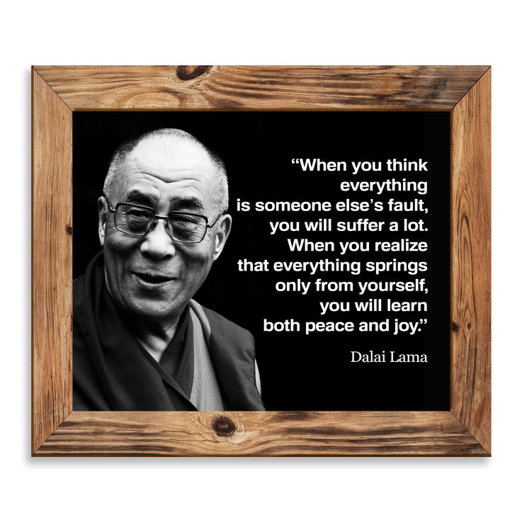 Dalai Lama-"You Will Learn Both Peace &amp; Joy"-Spiritual Quotes Wall Art -8 x 10" Typographic Portrait Print-Ready to Frame. Inspirational Home-Studio-Office-Zen Decor. Perfect Life Lesson for All!