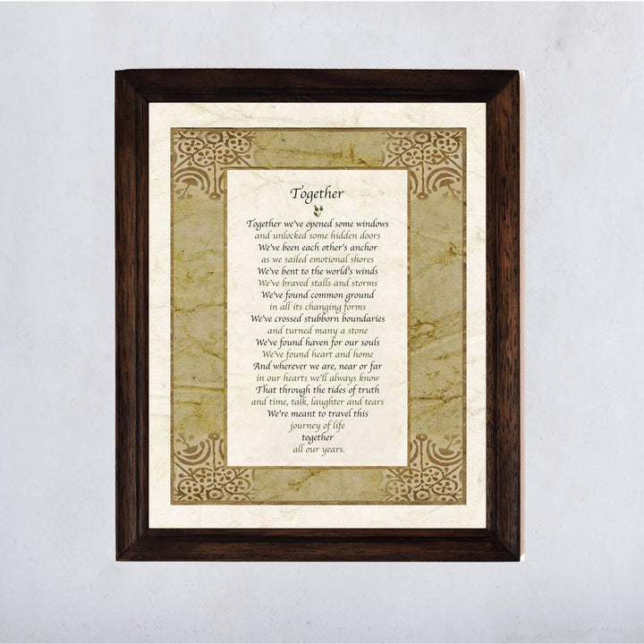 Together-Poetic Wall Art -11 x 14" Love and Marriage Poem Print w/Distressed Parchment Design-Ready to Frame. Perfect for Spouse-Newlywed-Life Partners. Great Wedding-Anniversary Gift for Couples!