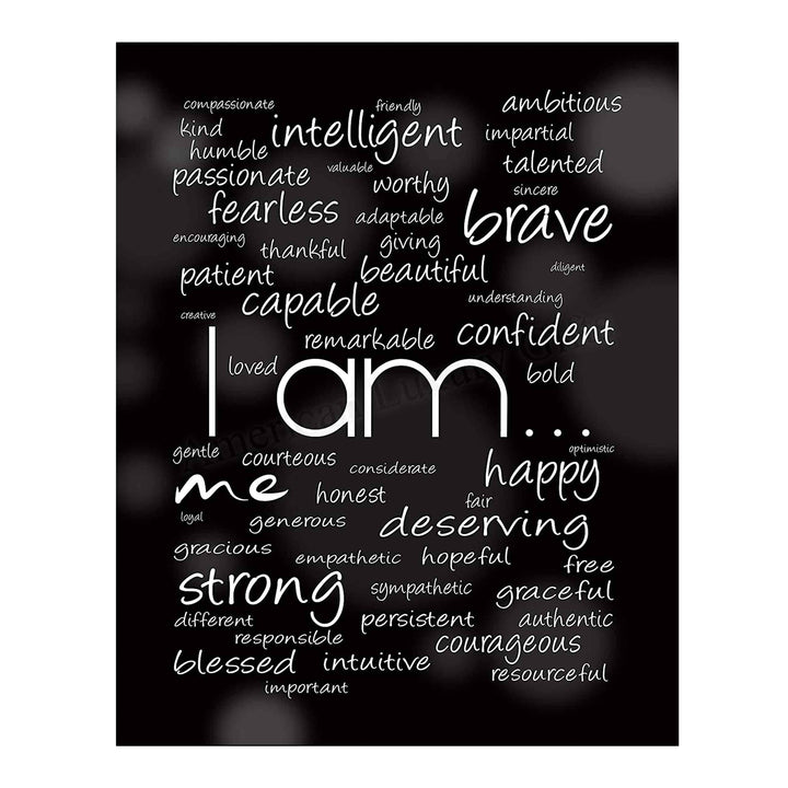 I Am Me- Inspirational Wall Art Sign -11 x 14" Modern Typographic Word Art Print-Ready to Frame. Ideal for Home-Office-Studio-School Decor. Perfect Gift to Inspire Self-Esteem. Great for Teens!
