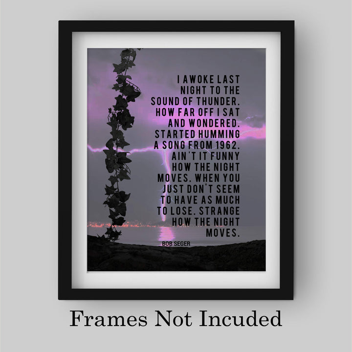 I Awoke Last Night to the Sound of Thunder-Night Moves Song Lyrics Wall Art-8 x 10" Music Print- Ready to Frame. Modern Home-Office-Studio Decor. Perfect Gift for Bob Seger &amp; All Rock Band Fans!