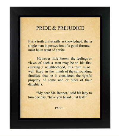 Pride and Prejudice-Chapter 1 Book Page Print-11 x 14" Literary Wall Art Quotes w/Replica Distressed Parchment Design-Ready to Frame. Inspirational Wall Decor for Home-Office-Study-Library!