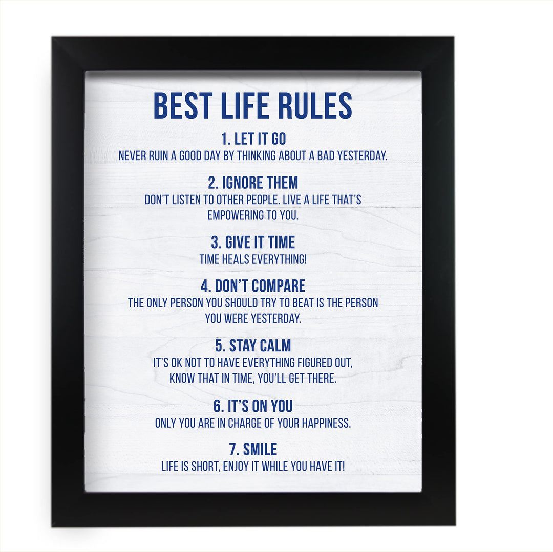 "Best Life Rules" Inspirational Quotes Wall Sign -11 x 14" Motivational Poster Print -Ready to Frame. Modern Typographic Design. Positive Home-Office-Classroom Decor. Great Lessons!