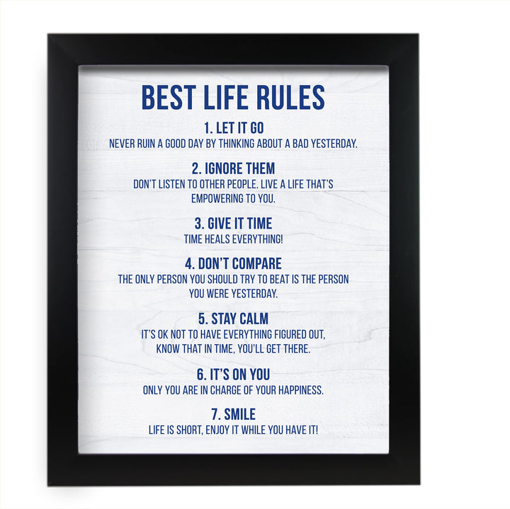 "Best Life Rules" Inspirational Quotes Wall Sign -11 x 14" Motivational Poster Print -Ready to Frame. Modern Typographic Design. Positive Home-Office-Classroom Decor. Great Lessons!