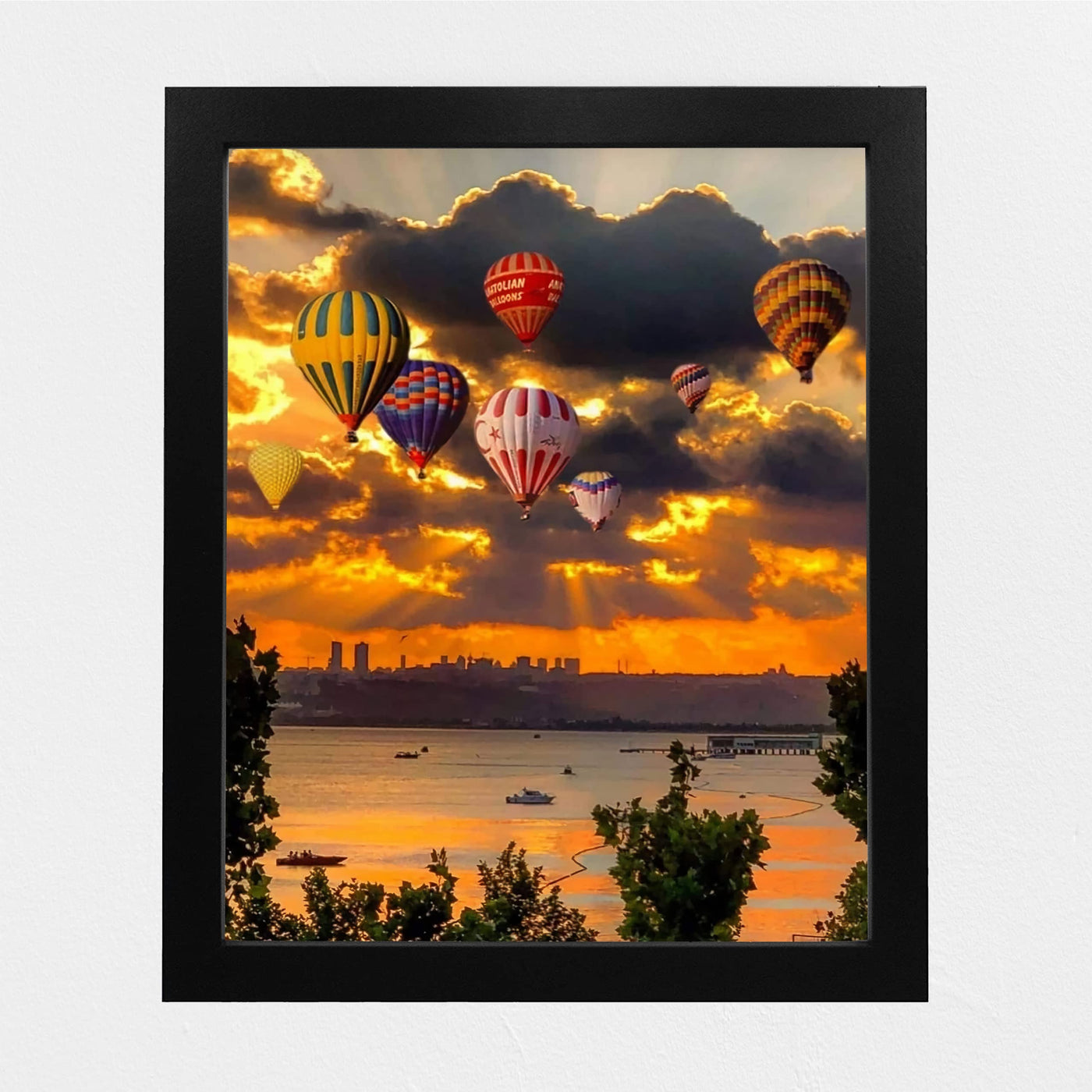 Hot Air Balloons Over the Ocean- 8 x 10" Picture Print Wall Art -Ready to Frame. Cloudy Sunrise with Balloons Over the Sea. Perfect Decor for Home-Office-Classroom. Great Gift for Flight Enthusiasts!