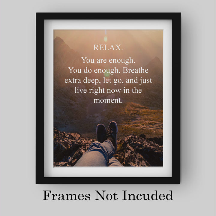 Relax-Breathe-Let Go-Live in the Moment-Spiritual Quotes Wall Art -8 x 10" Inspirational Mountain Landscape Print-Ready to Frame. Home-School-Studio-Office Decor. Great Reminder to Just Breathe!