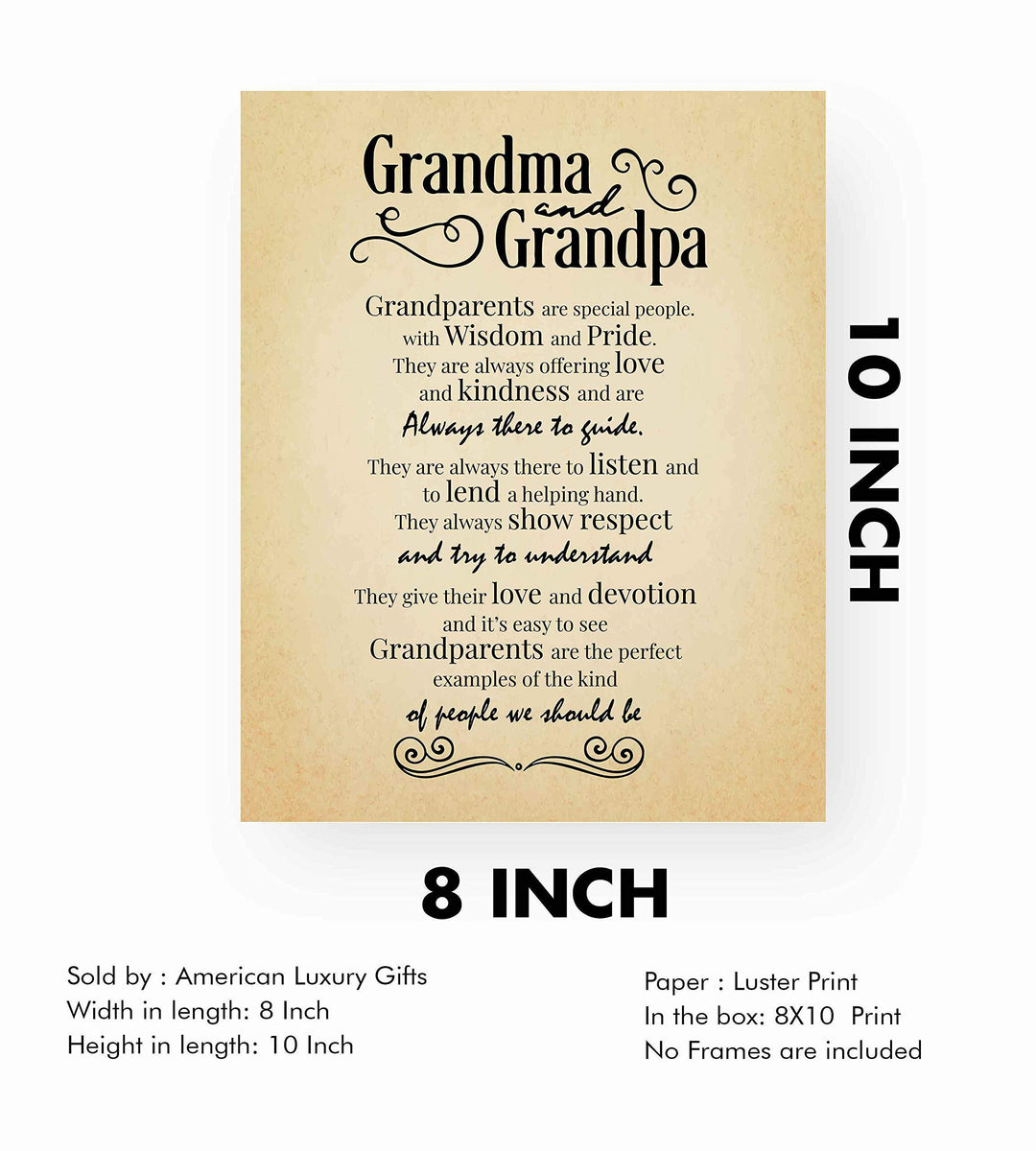 Grandpa &amp; Grandma-Always There to Guide Family Wall Art Sign-8 x 10" Distressed Parchment Poster Print-Ready to Frame. Inspirational Home-Family Room-Farmhouse Decor. Perfect Gift for Grandparents!