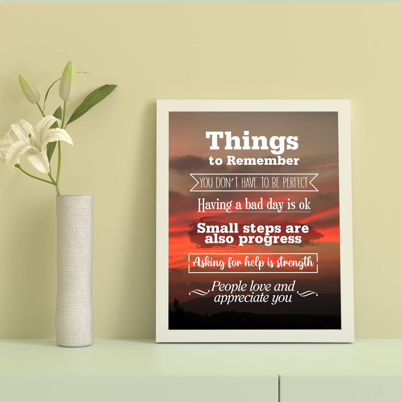 Things to Remember-Make Life Better-Wall Art Sign- 8 x 10" Inspirational Sunset Print-Ready to Frame. Motivational Print for Home-Office-School-Dorm Decor. Great Reminders for Inspiration!